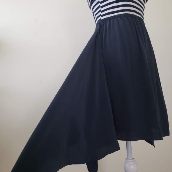 DKNY Strapless Navy Striped-Bodice Dress - Picture 14 of 15